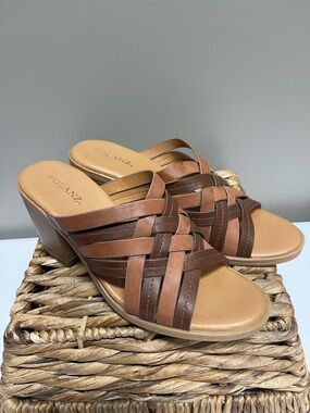 Solanz Two-Tone Brown Woven Slide Mules